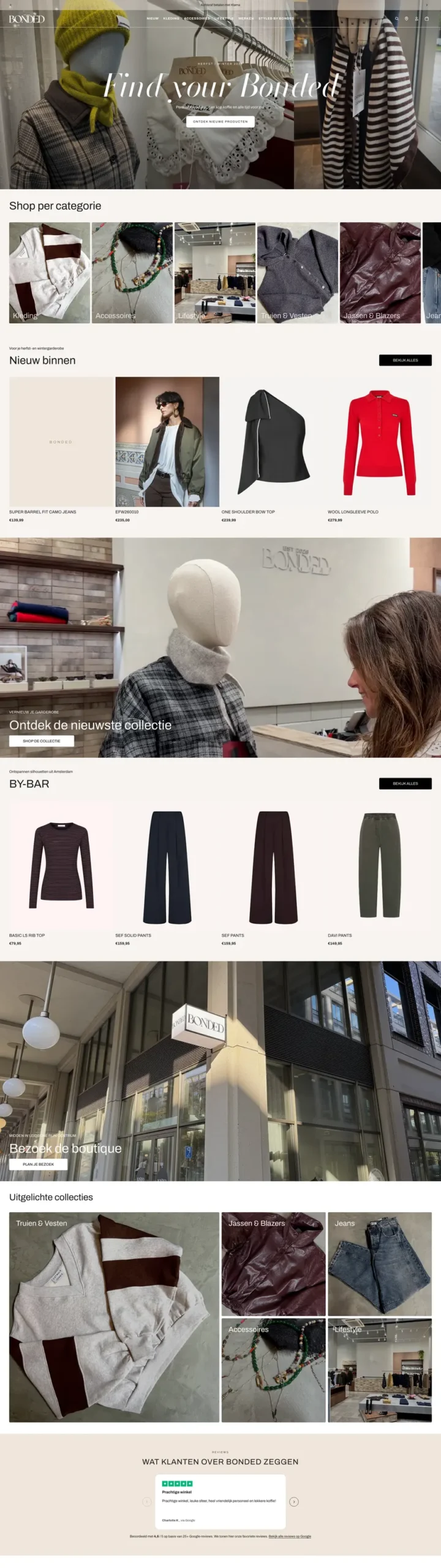 Webshop van Bonded Boutique, gemaakt door De Digitale Timmerman