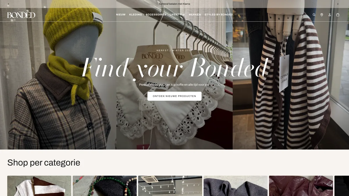 Website van Bonded Boutique, gemaakt door De Digitale Timmerman