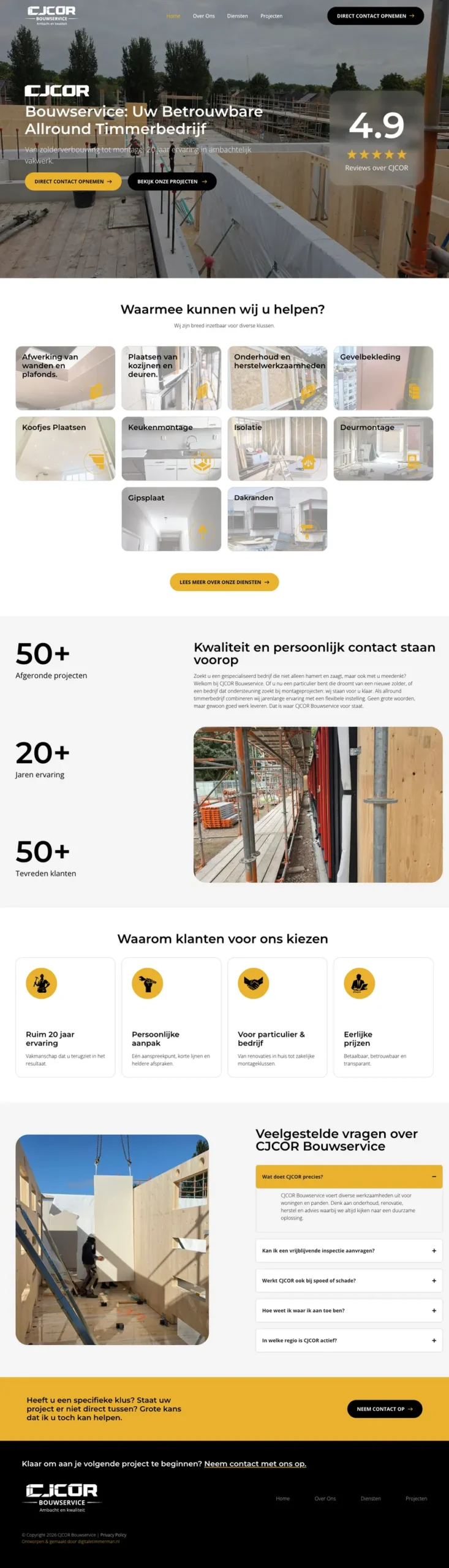 Website van CJCOR Bouwservice, gemaakt door De Digitale Timmerman