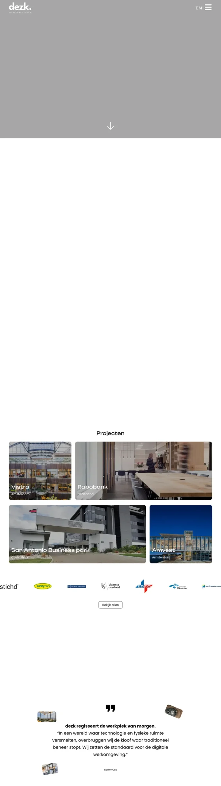 De volledige homepage van Dezk, gemaakt door De Digitale Timmerman