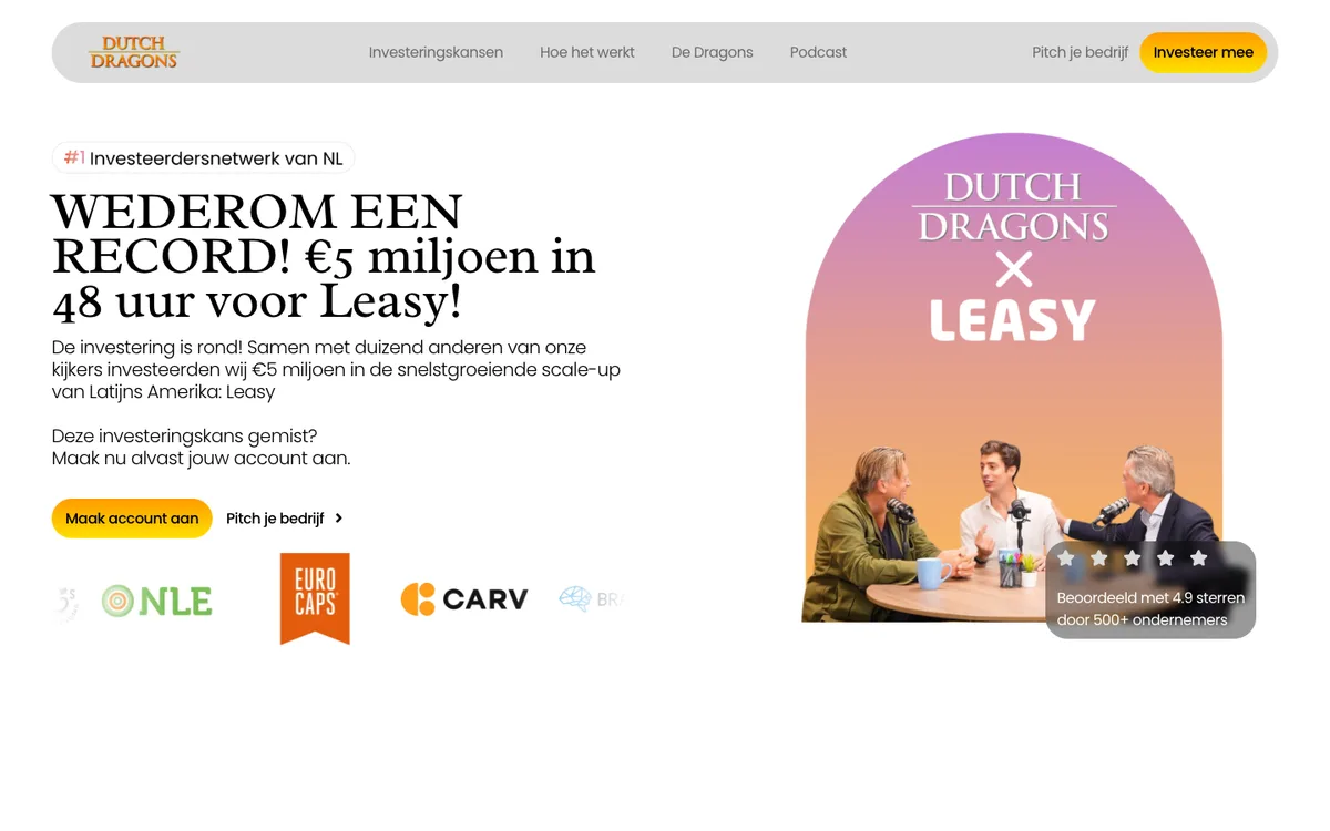 Homepage die we maakten voor Dutch Dragons