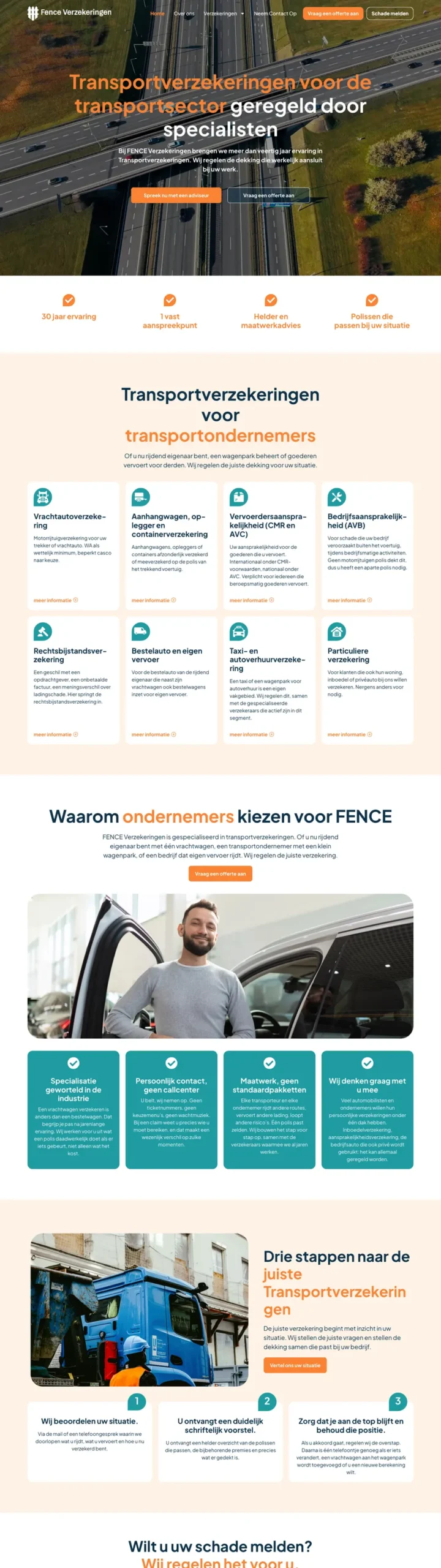 De volledige homepage van Fence Verzekeringen, gemaakt door De Digitale Timmerman