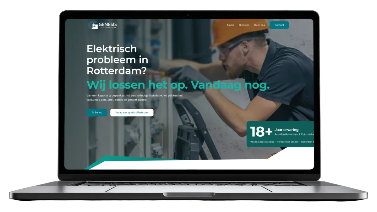 Website van Genesis Elektrotechniek, gemaakt door De Digitale Timmerman