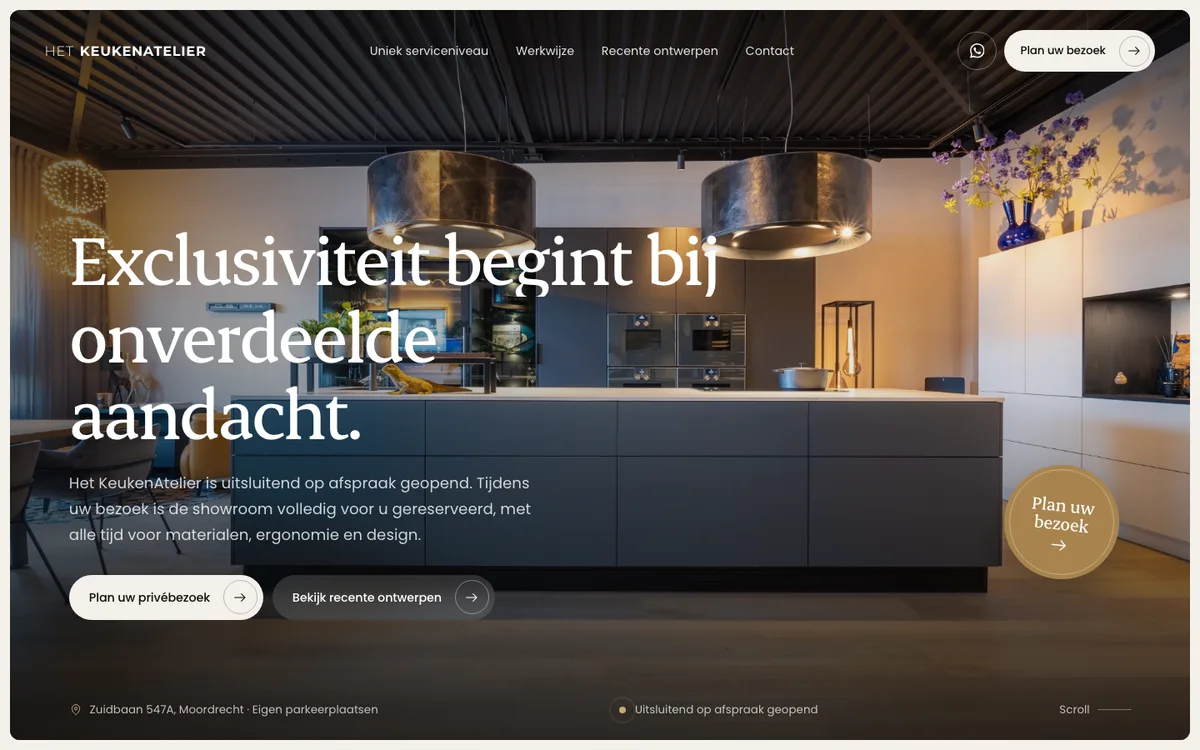 Voorbeelddesign van de homepage van Het KeukenAtelier, gemaakt door De Digitale Timmerman
