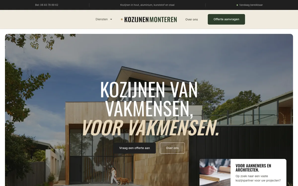 Opgeleverde website van Kozijnen Monteren
