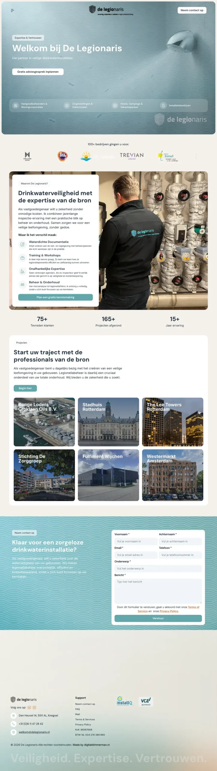 De volledige homepage van De Legionaris, gemaakt door De Digitale Timmerman